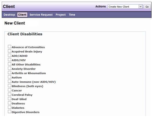 Client disabilities