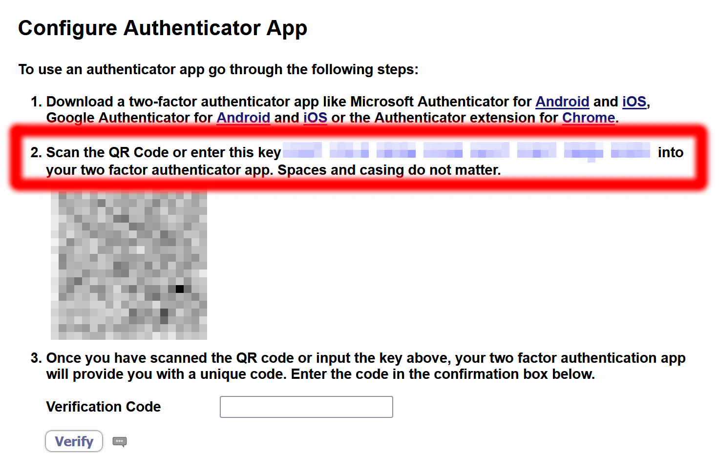 Screenshot of the DAD 'Configure Authenticaton App' page with the challenge phrase & its instructions highlighted