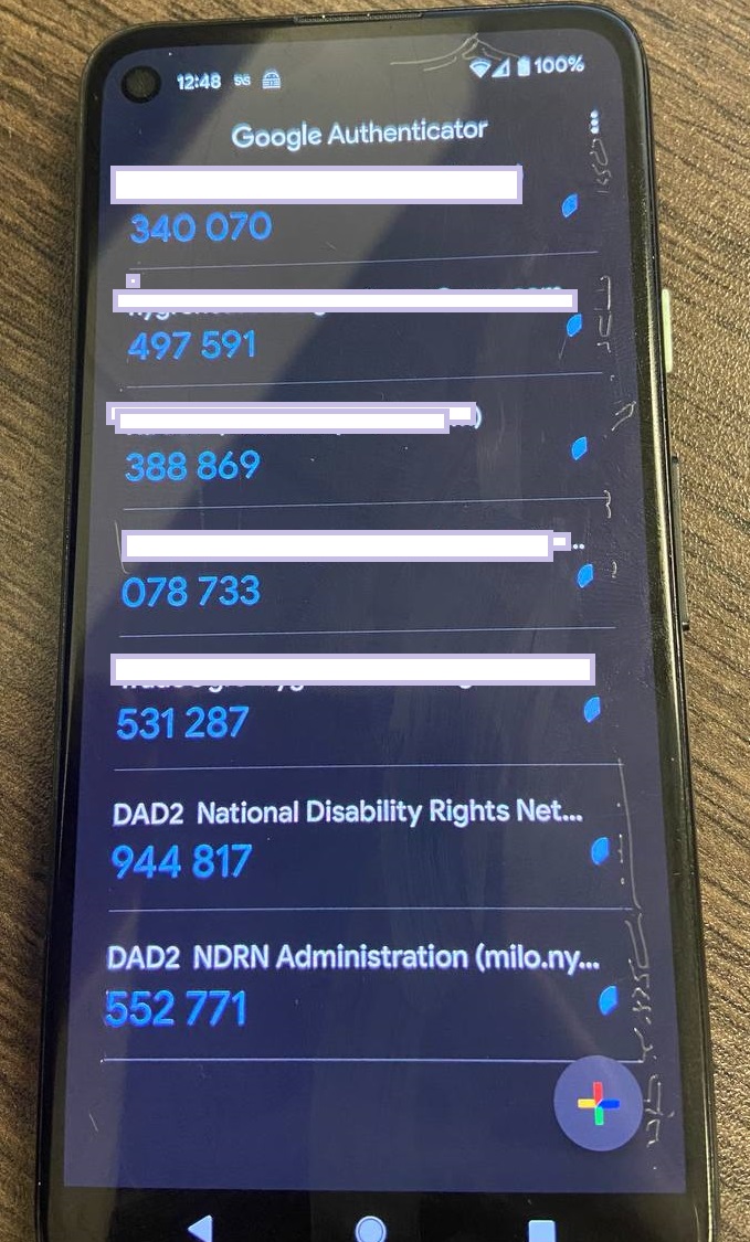 Example screenshot of an authenticator containing a DAD entry