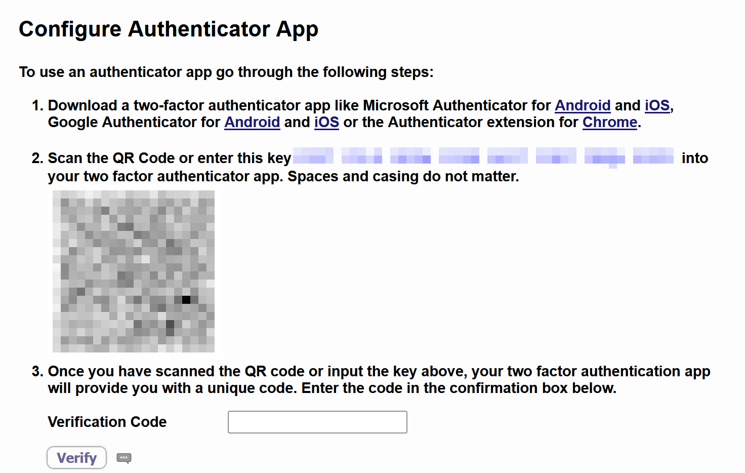 Example screenshot of the DAD "2fa setup" splash screen containing the two options for setup: a QR code and a password